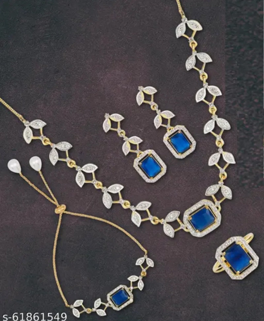 FLORAL FUSION M limitededition necklace set with earring bracelate and adjustable figure ring 4 product combo