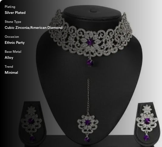 Floral fusion Purple and white colour jewellery set for human