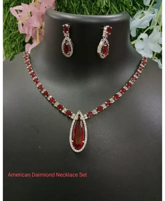 Floral fusion American diomand rhodium necklace set