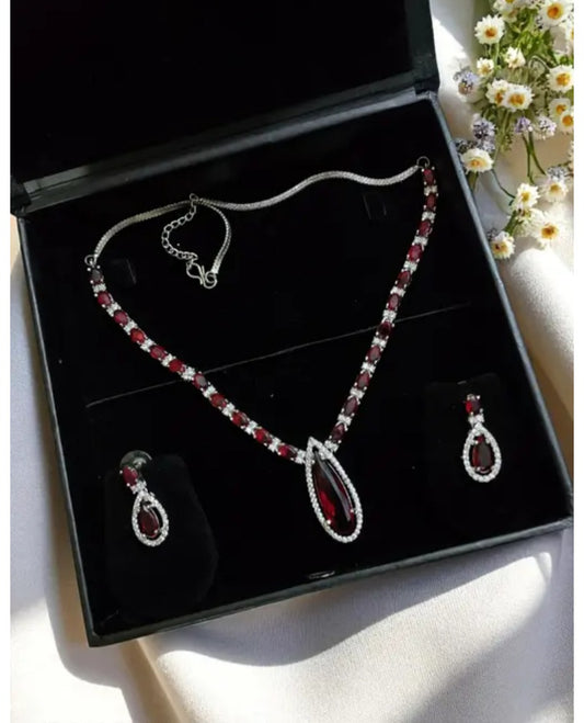 Floral fusion American diomand rhodium necklace set