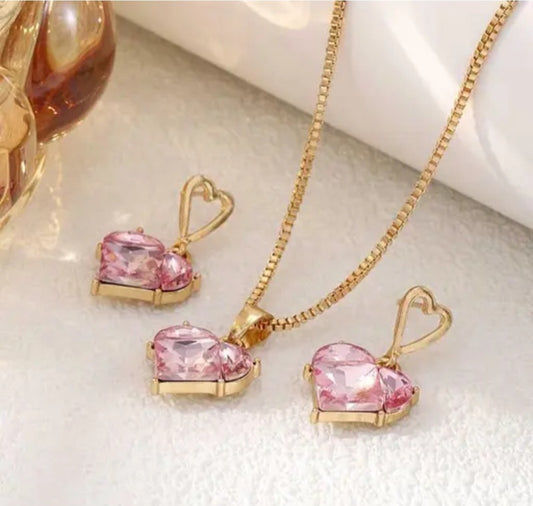 Floral fusion pink heart pendeant and earring combo set