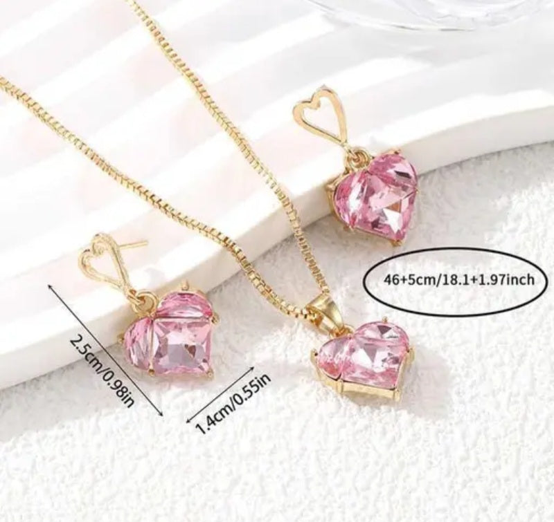 Floral fusion pink heart pendeant and earring combo set