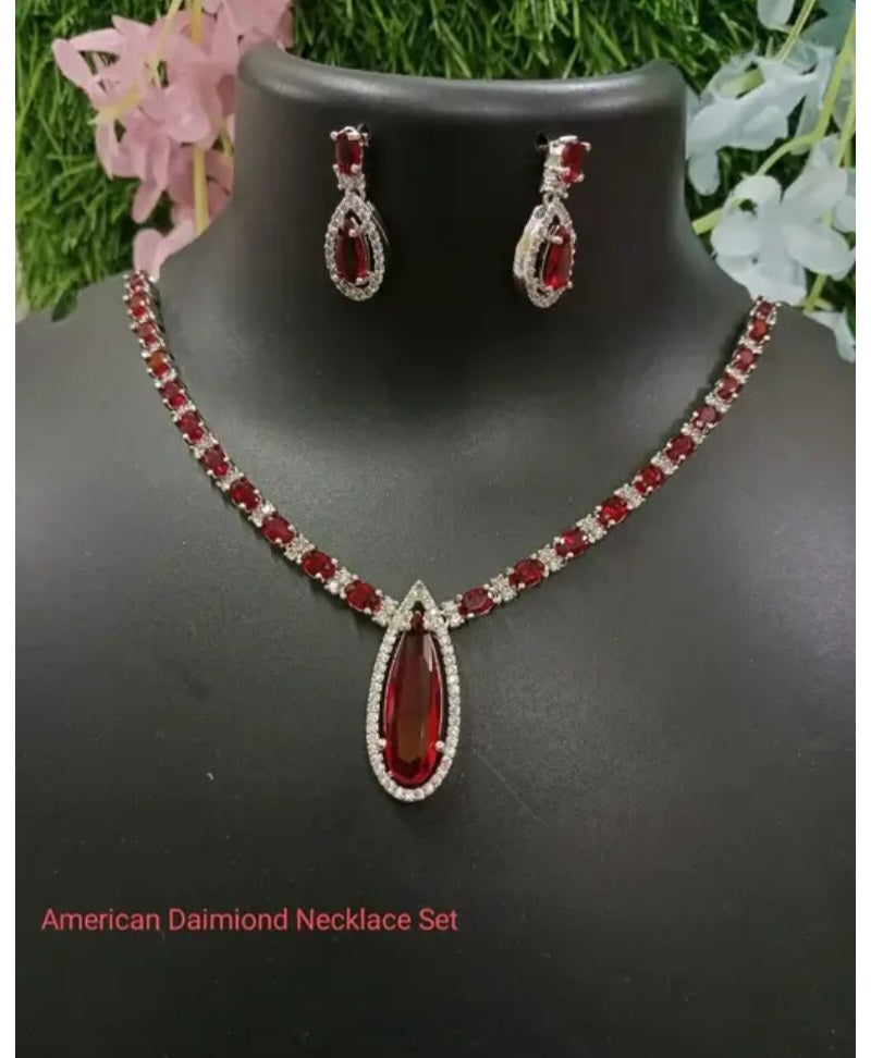 Floral fusion American diomand rhodium necklace set