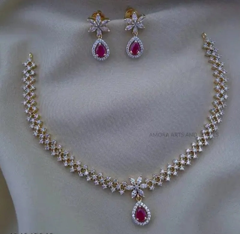 Floral Fusion stylish Rhodium Plated jewellery set white Austrian diomand