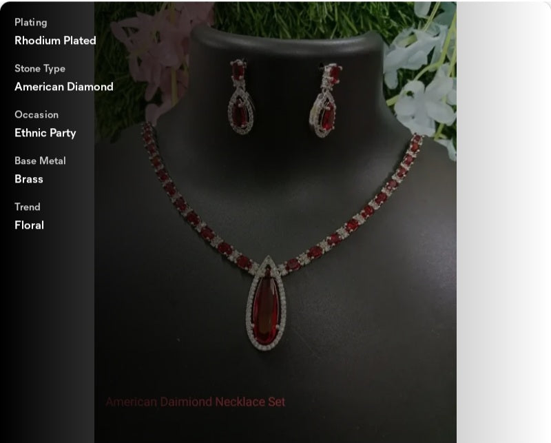 Floral fusion American diomand rhodium necklace set