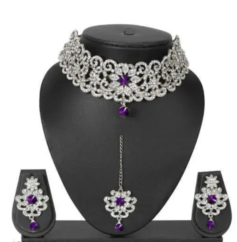 Floral fusion Purple and white colour jewellery set for human