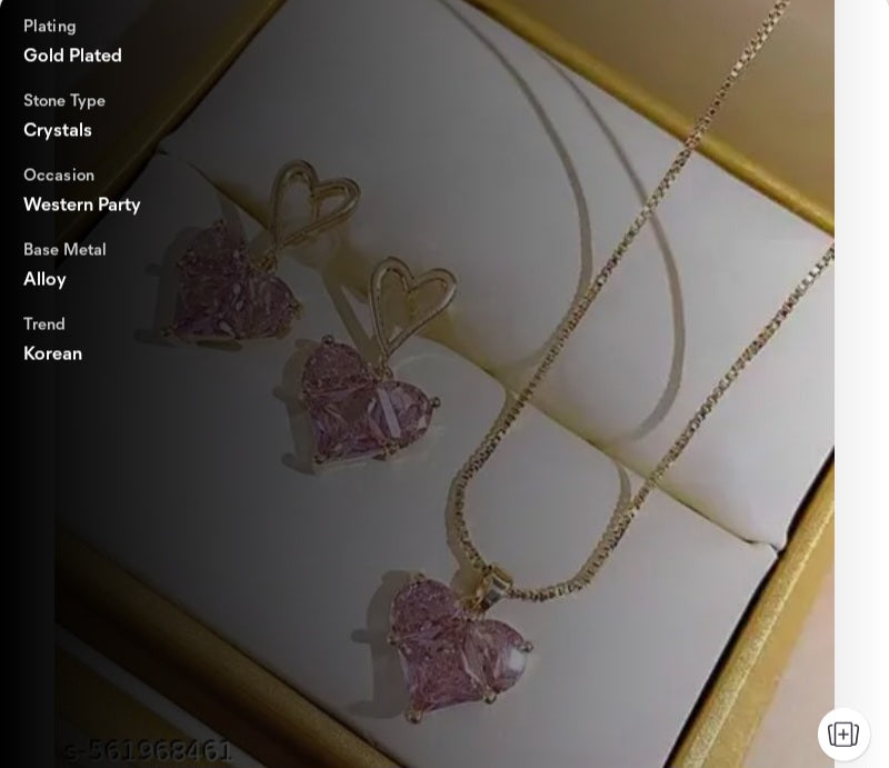 Floral fusion pink heart pendeant and earring combo set