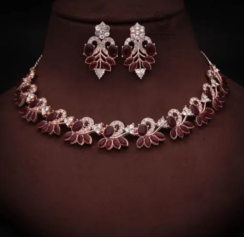 Floral fusion rose gold plated necklace set